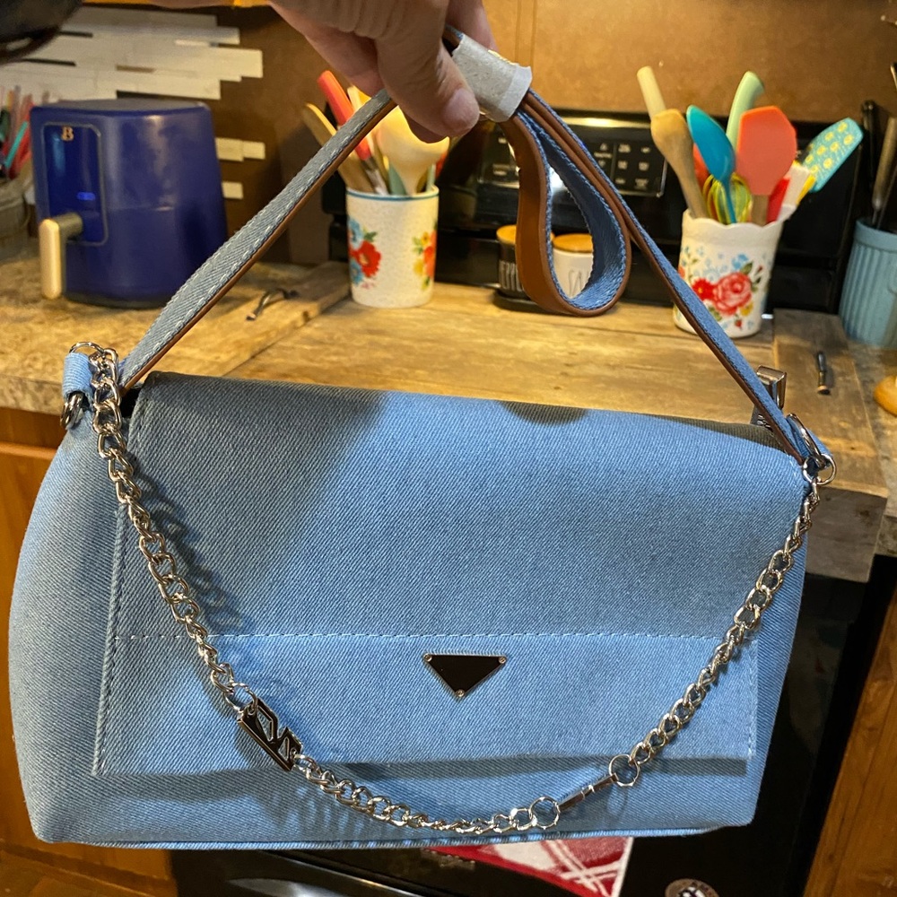 Blue Denim Chain Shoulder Bag